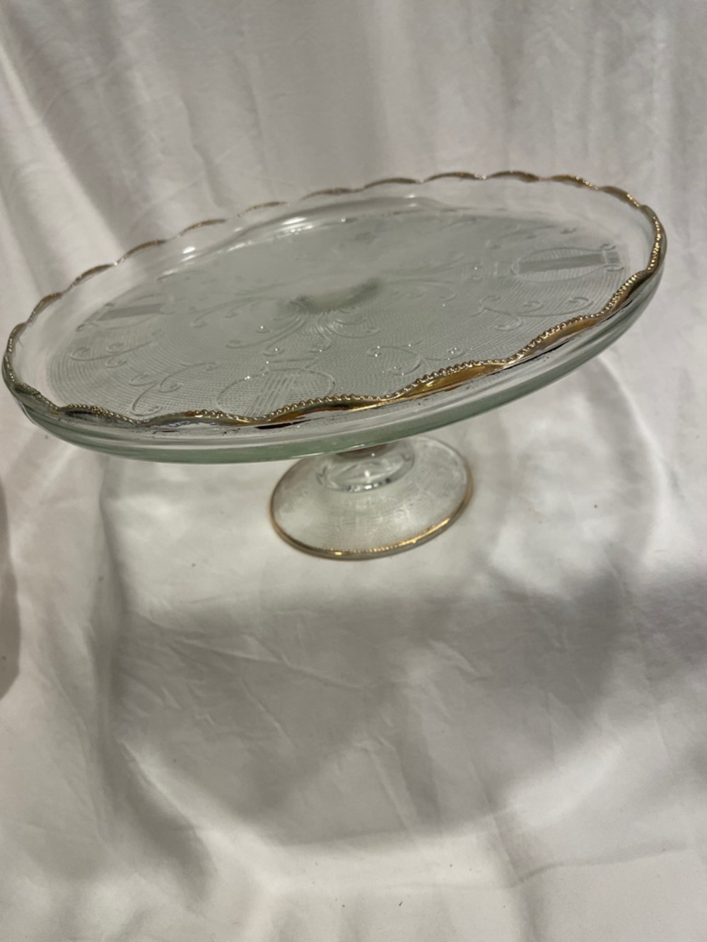 Glass Pedestal Cake Stand with Gold Trim